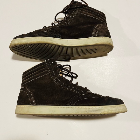 Gucci Men’s Classic Brown Suede Brogue Trainer High Top Sneakers Size 7.5G - Picture 5 of 8